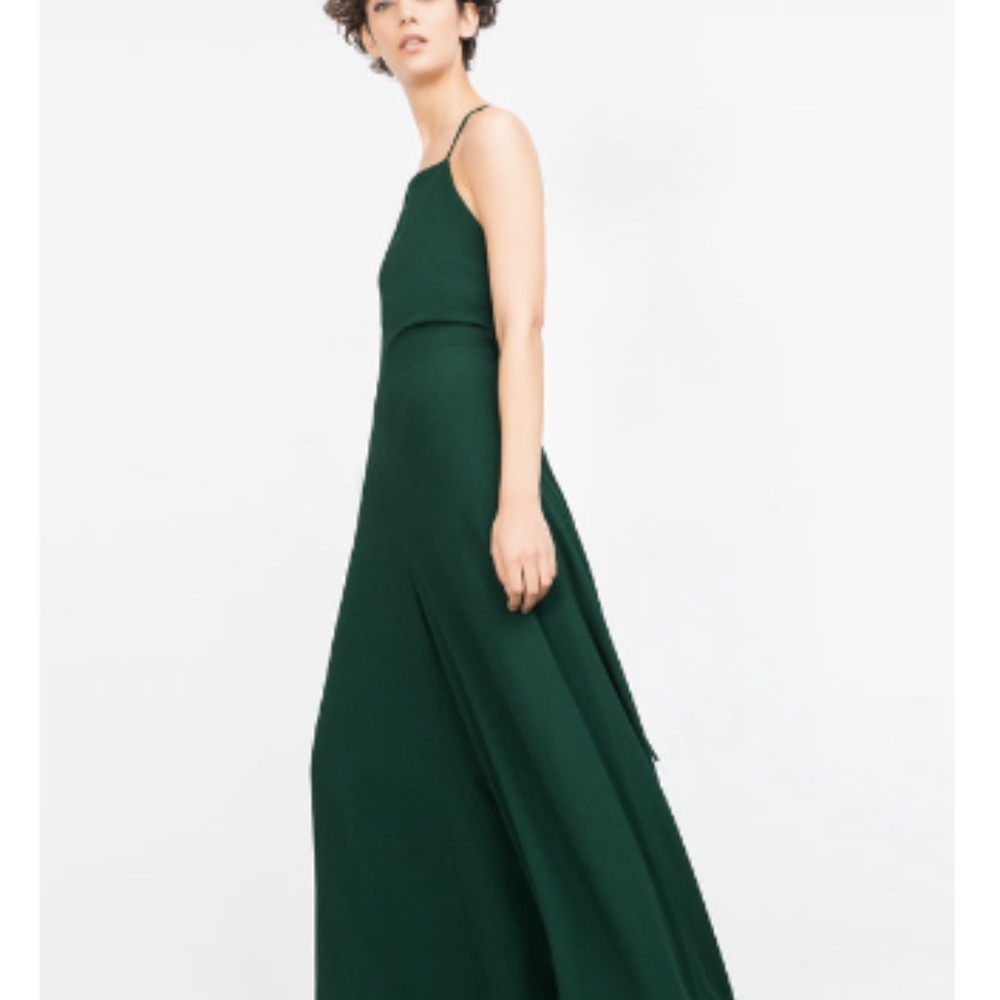 NEW Zara Green Open Back Side Zip Sleeveless Wide Leg Jumpsuit Size S - Picture 3 of 17